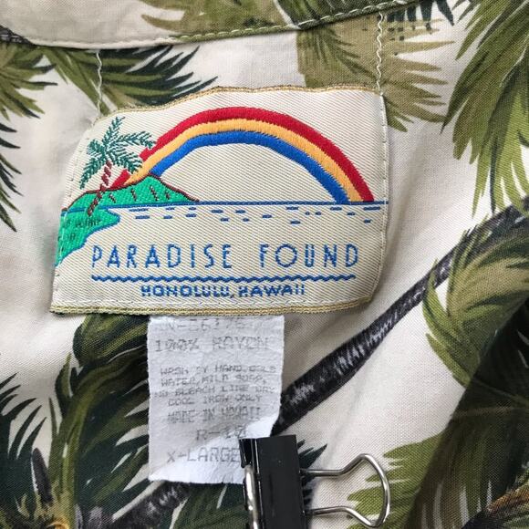 Vintage paradise found Hawaiian rayon short sleeve shirt mens XL palm trees - Picture 3 of 9